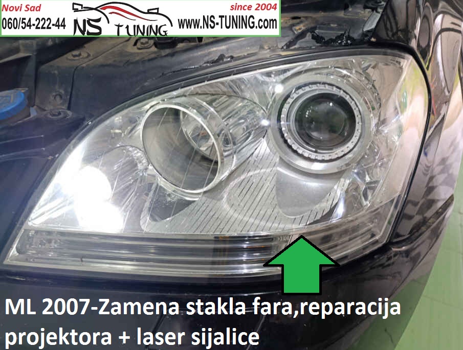 mercedes ml w164 2007 zamena stakla fara reparacija sociva led sijalice novi sad ns tuning servis farova